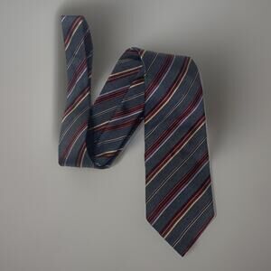 Classic Luxury Canali Gray Blue Maroon Striped 100% Silk Tie GUC